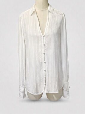 Paige White Textured Button Front Rayon Blouse Size Small